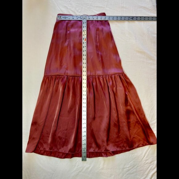 TOPSHOP DARK BLUSH PINK SATIN TIERED MIDI SKIRT, SIZE 4 - Picture 5 of 6